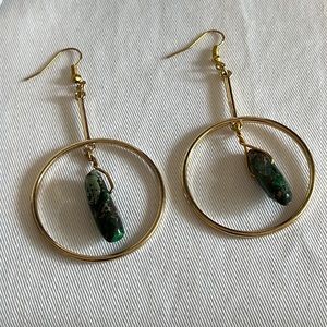Gold Tone Green Stone Earrings